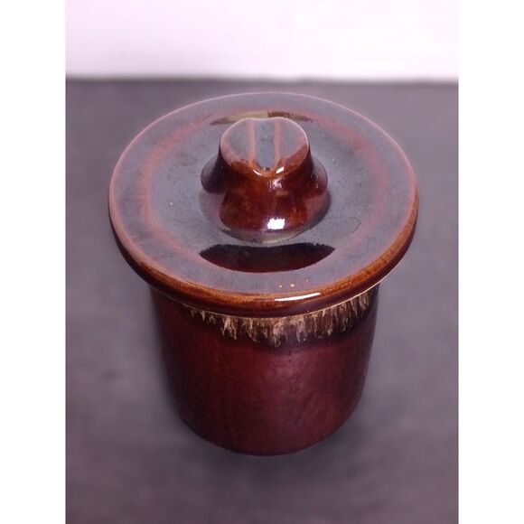 1960s Vintage Hull McCoy Pottery Brown Drip Glaze Covered Sugar or Salt Bowl - Picture 3 of 6